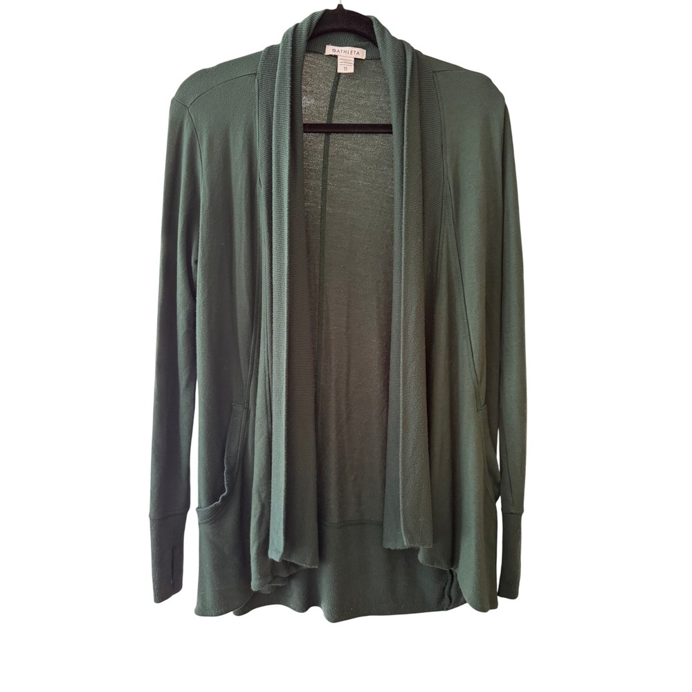 Athleta Pranayama‎ Wrap Cardigan Dark Green Open Front Thumbhole XS